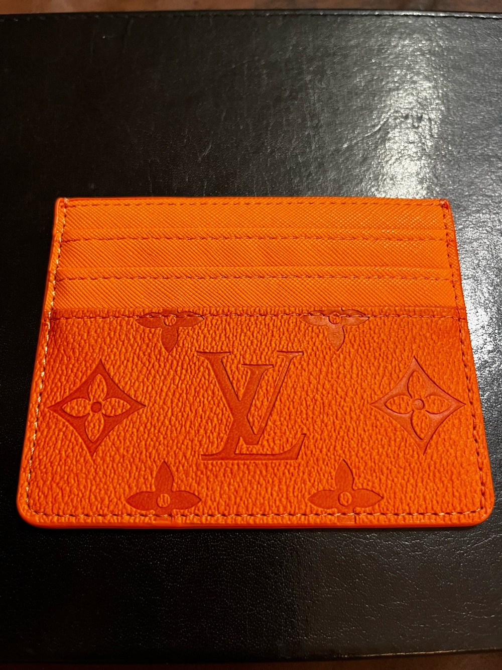 Louis. Vuitton. Orange Embossed Monogram Card Wallet